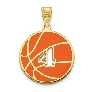 10KY Enameled Personalized Basketball with Cut Out Number Pendant
