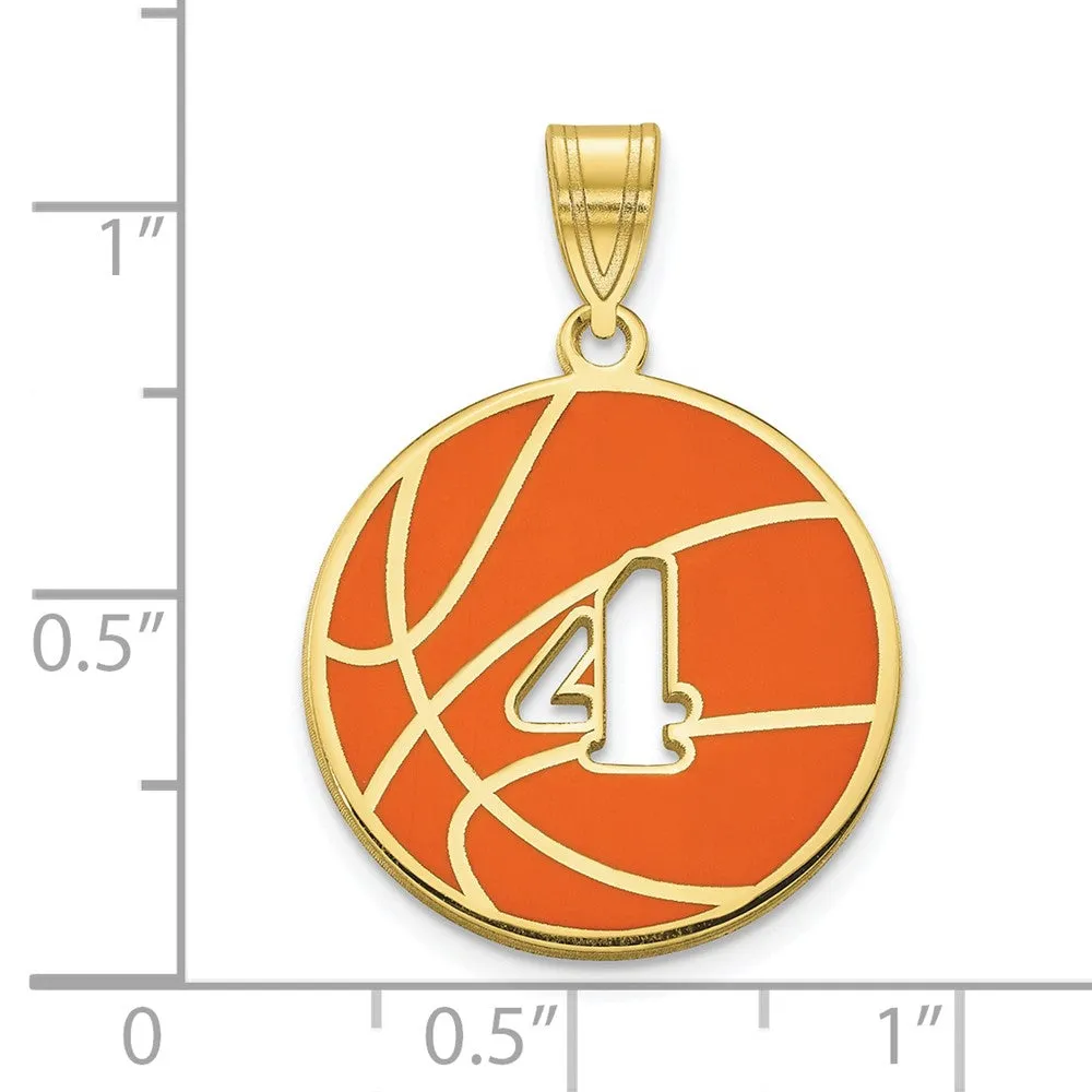 10KY Enameled Personalized Basketball with Cut Out Number Pendant