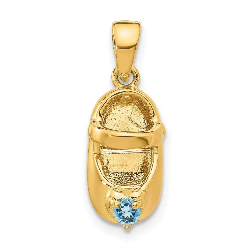 14k 3-D December/Synthetic Stone Engraveable Baby Shoe Charm