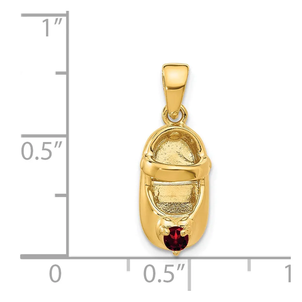 14k 3-D January Engraveable Red Synthetic Stone Baby Shoe Charm