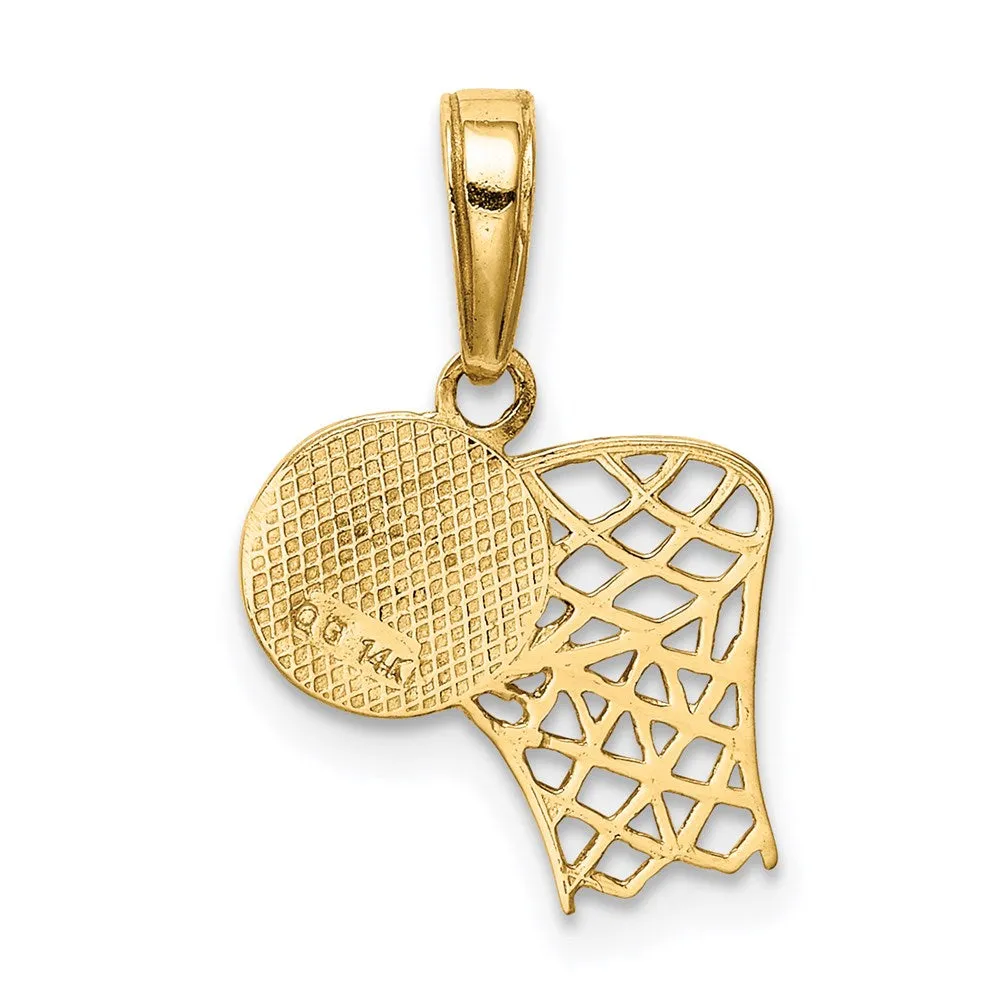 14k Basketball Hoop and Ball Pendant