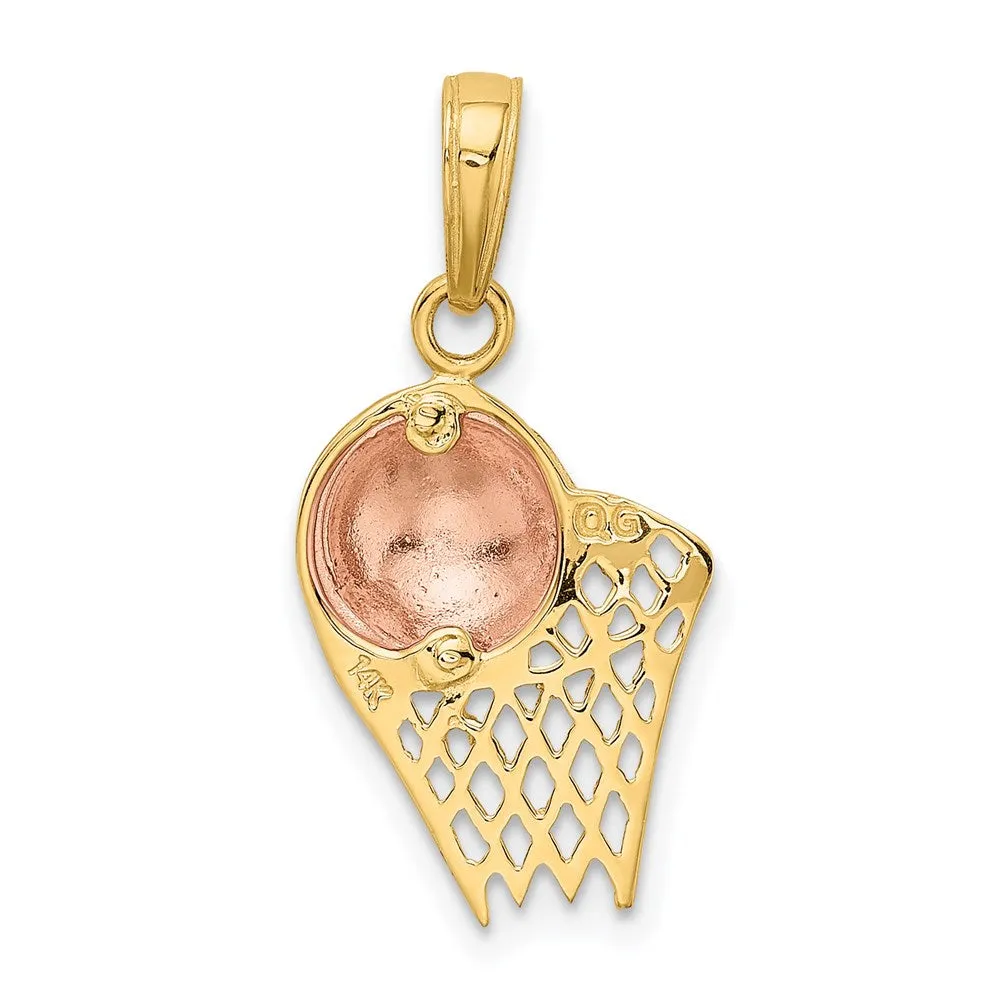 14k Two-tone Basketball Hoop with Ball Pendant