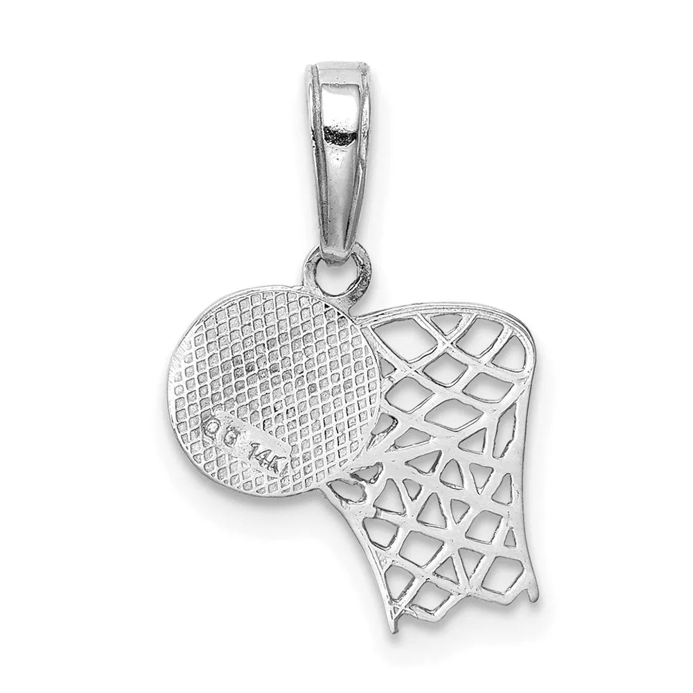 14K White Gold Basketball Hoop And Ball Pendant
