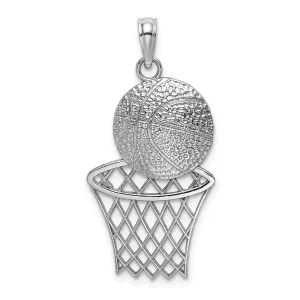 14k White Gold White Basketball and Net Charm