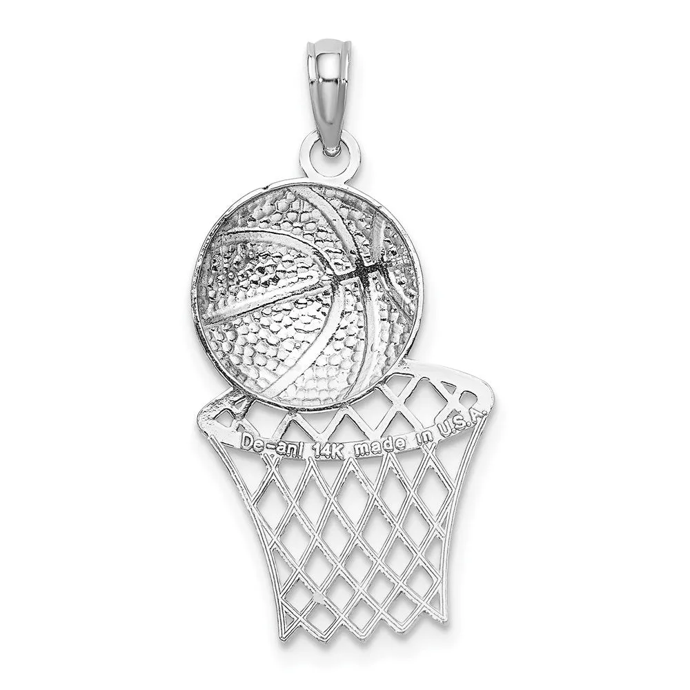 14k White Gold White Basketball and Net Charm