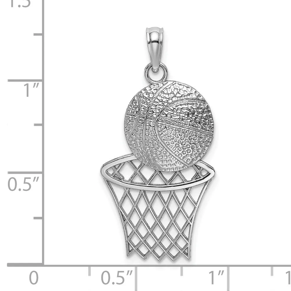 14k White Gold White Basketball and Net Charm