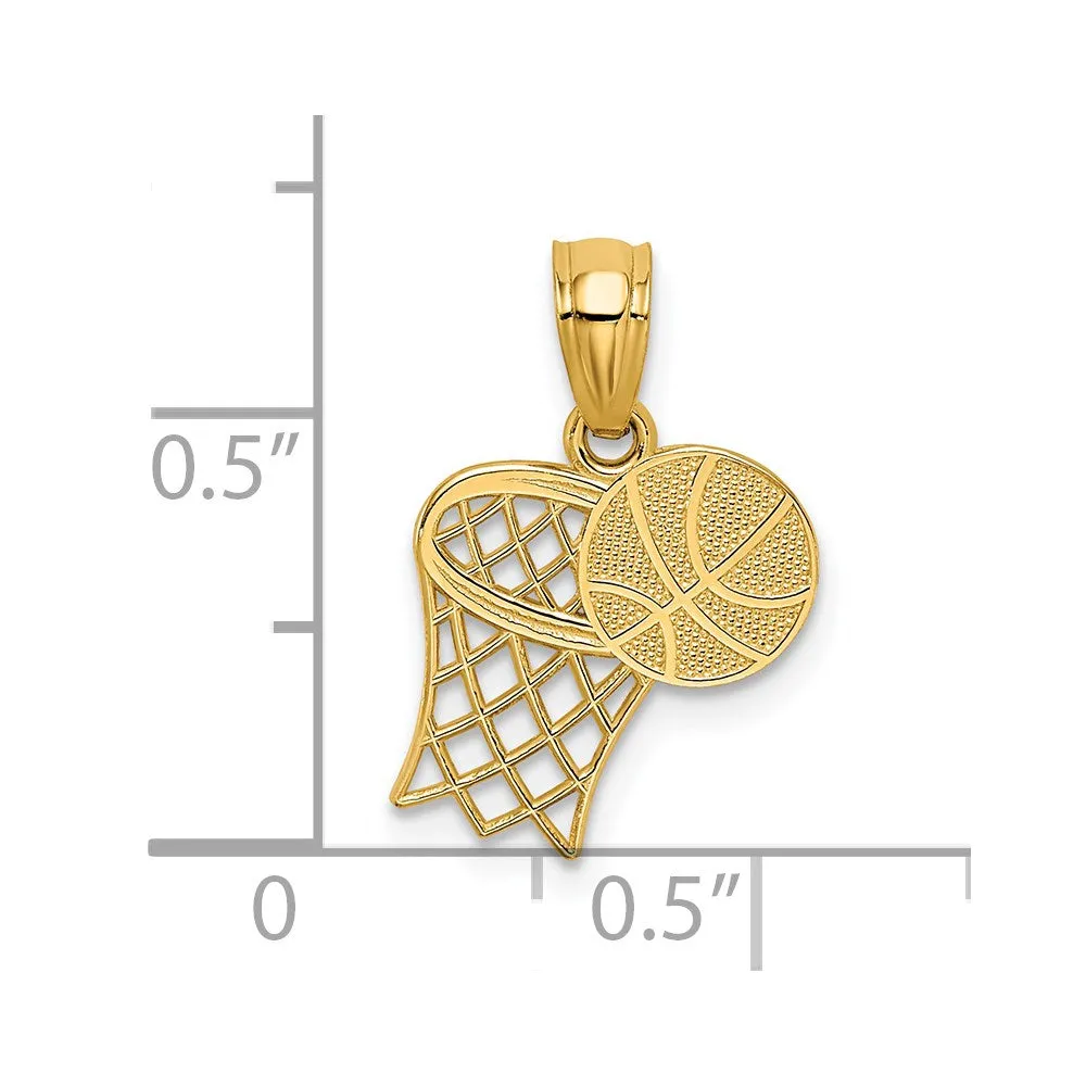 14k Yellow Gold Basketball and Hoop Pendant