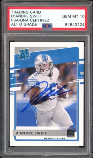 2020 Donruss Rated Rookie #309 D'Andre Swift On Card PSA/DNA Auto GEM MINT 10