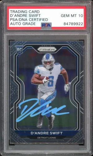 2020 Panini Prizm #358 D'Andre Swift RC Rookie On Card PSA/DNA Auto GEM MINT 10