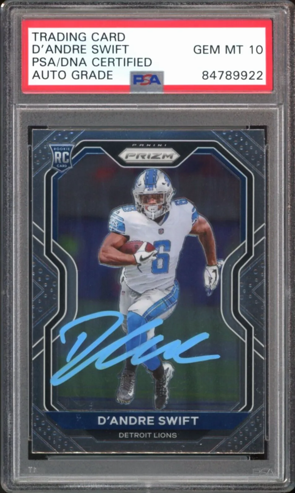 2020 Panini Prizm #358 D'Andre Swift RC Rookie On Card PSA/DNA Auto GEM MINT 10