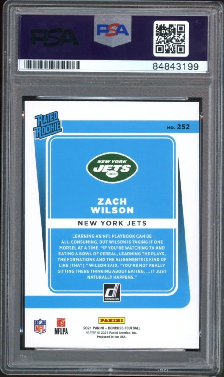 2021 Donruss Rated Rookie #252 Zach Wilson On Card PSA/DNA Auto GEM MINT 10