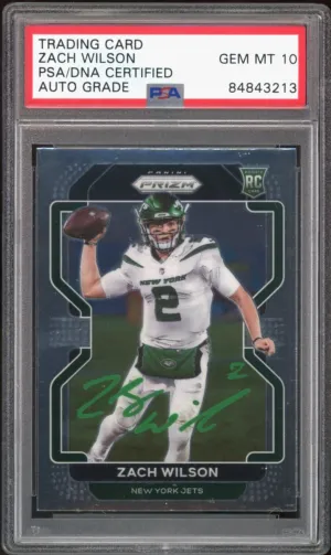 2021 Panini Prizm #332 Zach Wilson RC On Card Green Ink PSA/DNA Auto GEM MINT 10