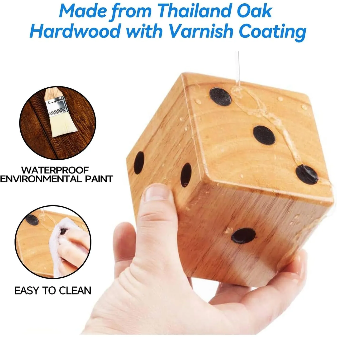 3.5" Rubber Hardwood Giant Yard Dice Set with Carrying Bag and