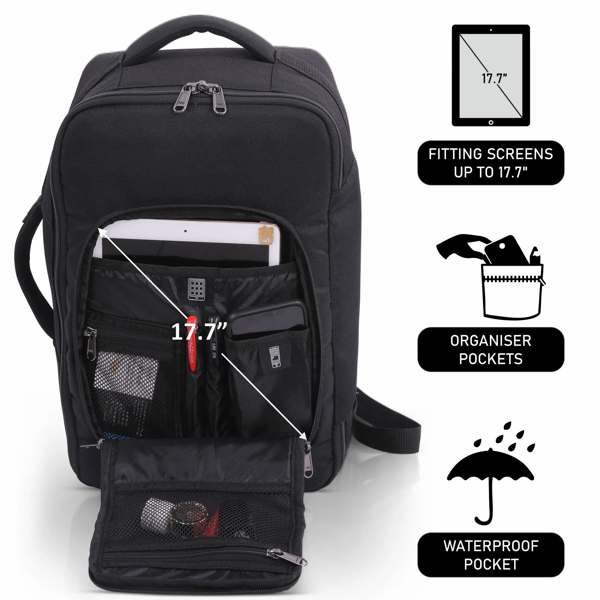 5 Cities Ryanair Max (40x20x25cm) New and Improved 2024 Backpack Rucksack Flight Bag with YKK Zippers, 40x25x20, Black