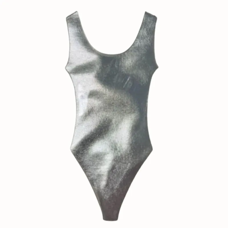 80s Leotard Metallic Silver