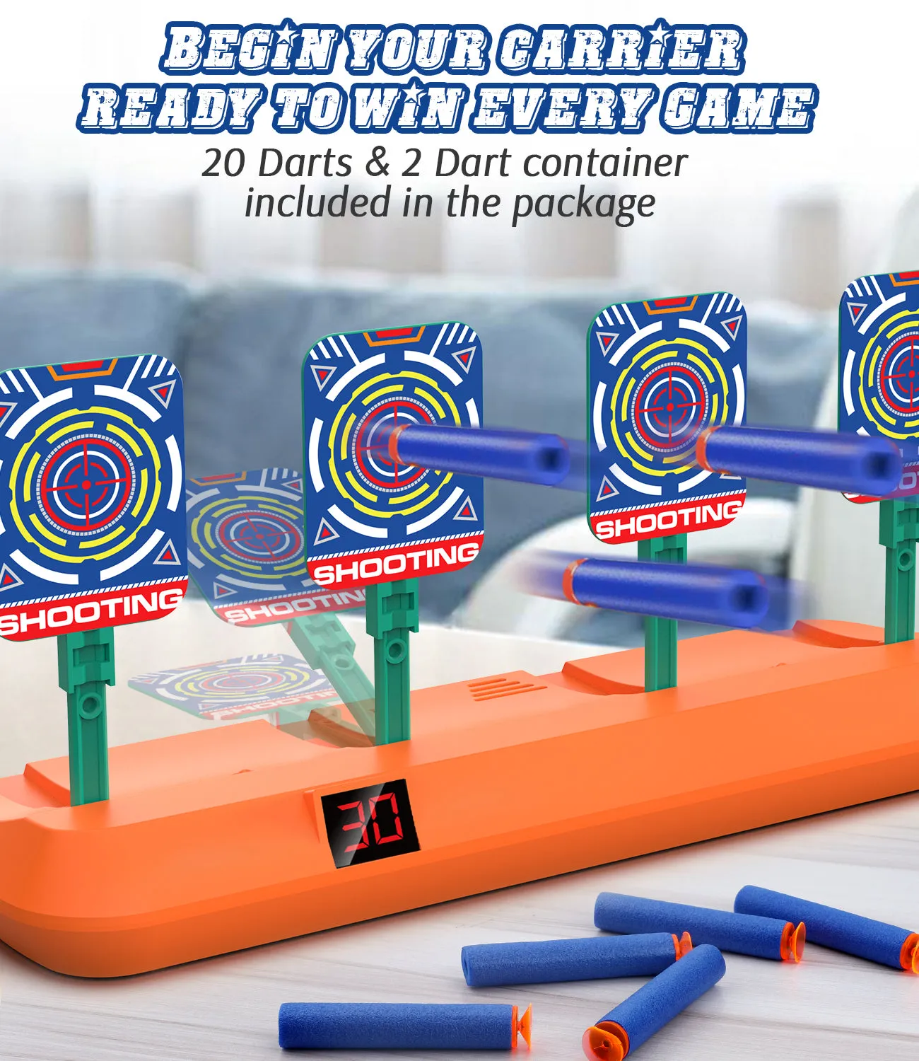 (ABC)Running Shooting Targets for Nerf Guns, Electronic Scoring Targets with 2.8 ft Moving Track, Auto Reset Targets, Spe.