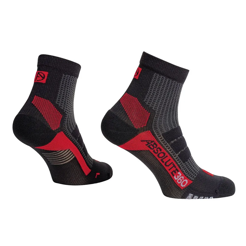 ABSOLUTE360 Performance Running Quarter Crew Socks - Black / Red
