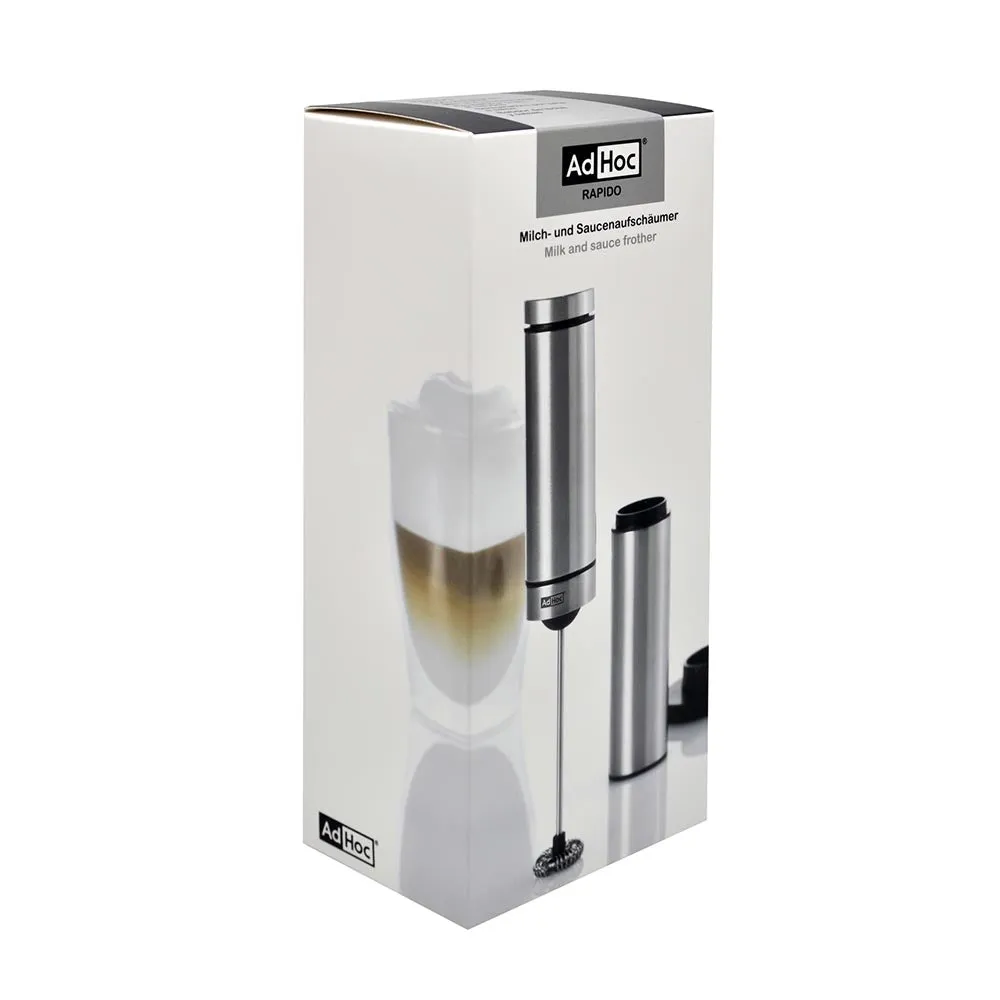 AdHoc Milk & Sauce Frother with Protective Cover and Stand - RAPIDO Silver
