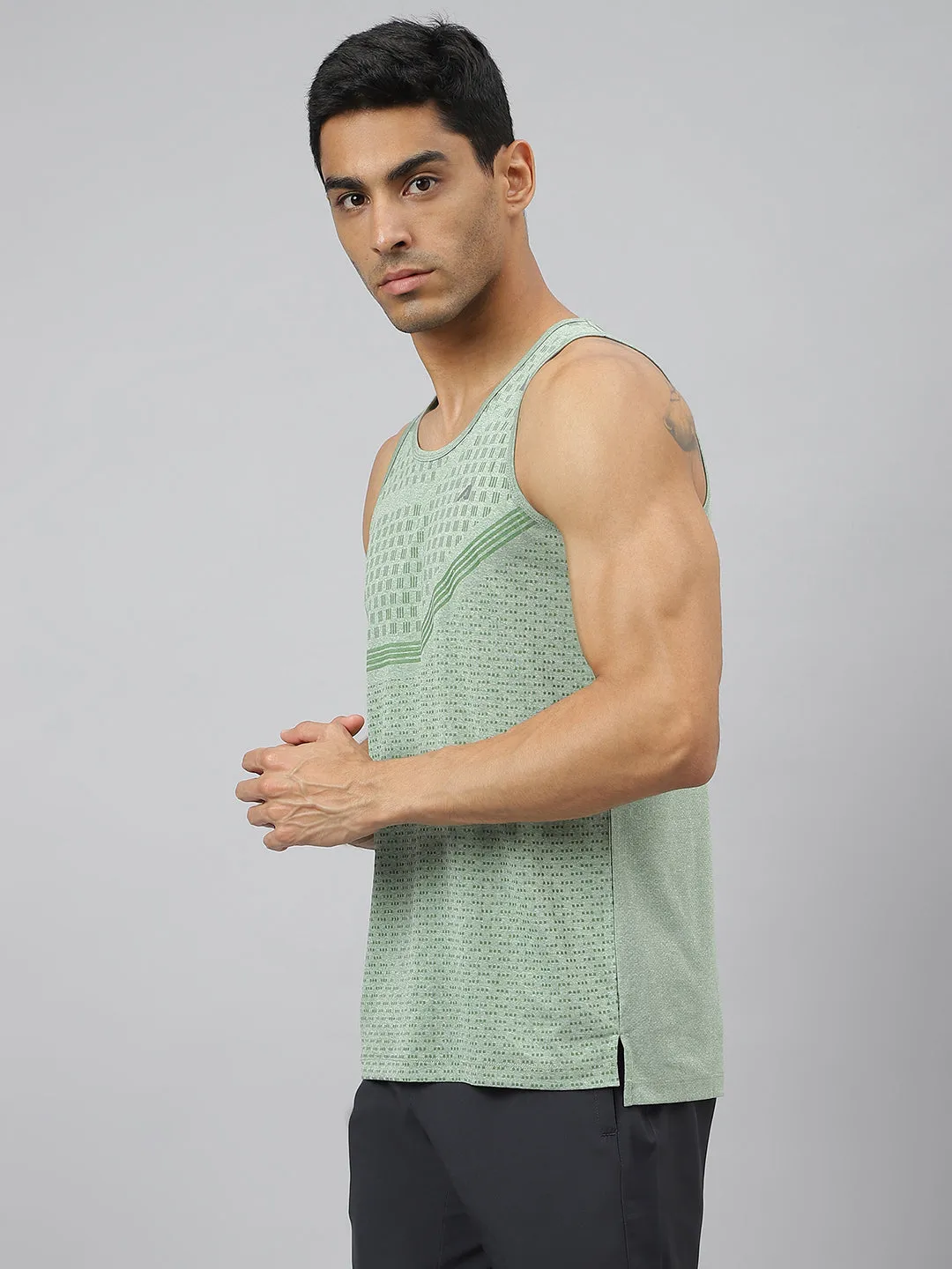 Alcis Men Frost Green Anti-Static Slim-Fit Distance Running Singlet