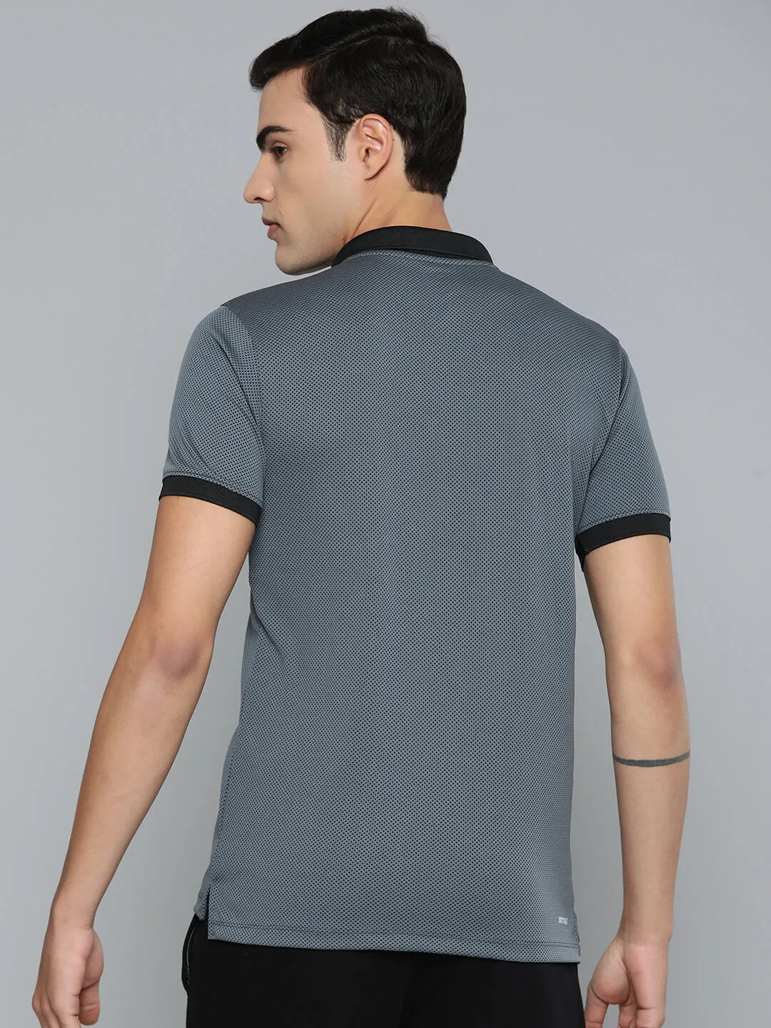 Alcis Men Grey Black Colourblocked Polo Collar Dry Tech Slim Fit Sports T-shirt