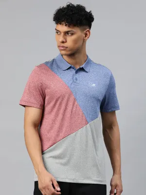 Alcis Men Grey Pink Colourblocked Polo Collar Anti Static Slim Fit T-shirt