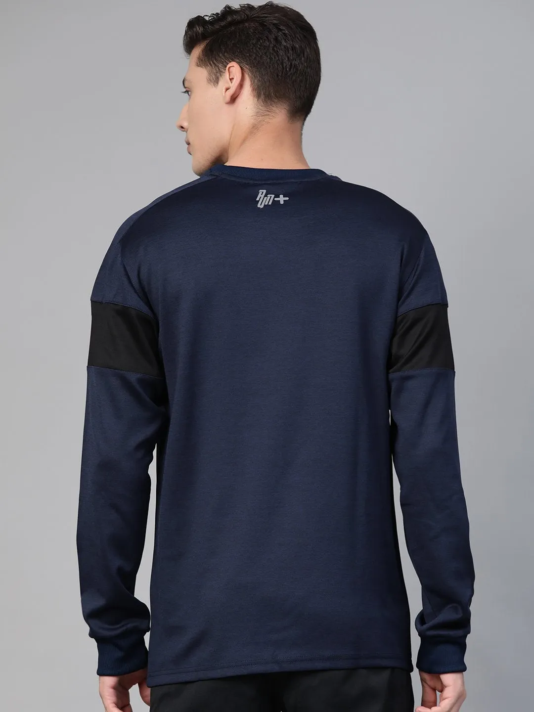 Alcis Men Navy Blue Black Colourblocked Running Sweatshirt