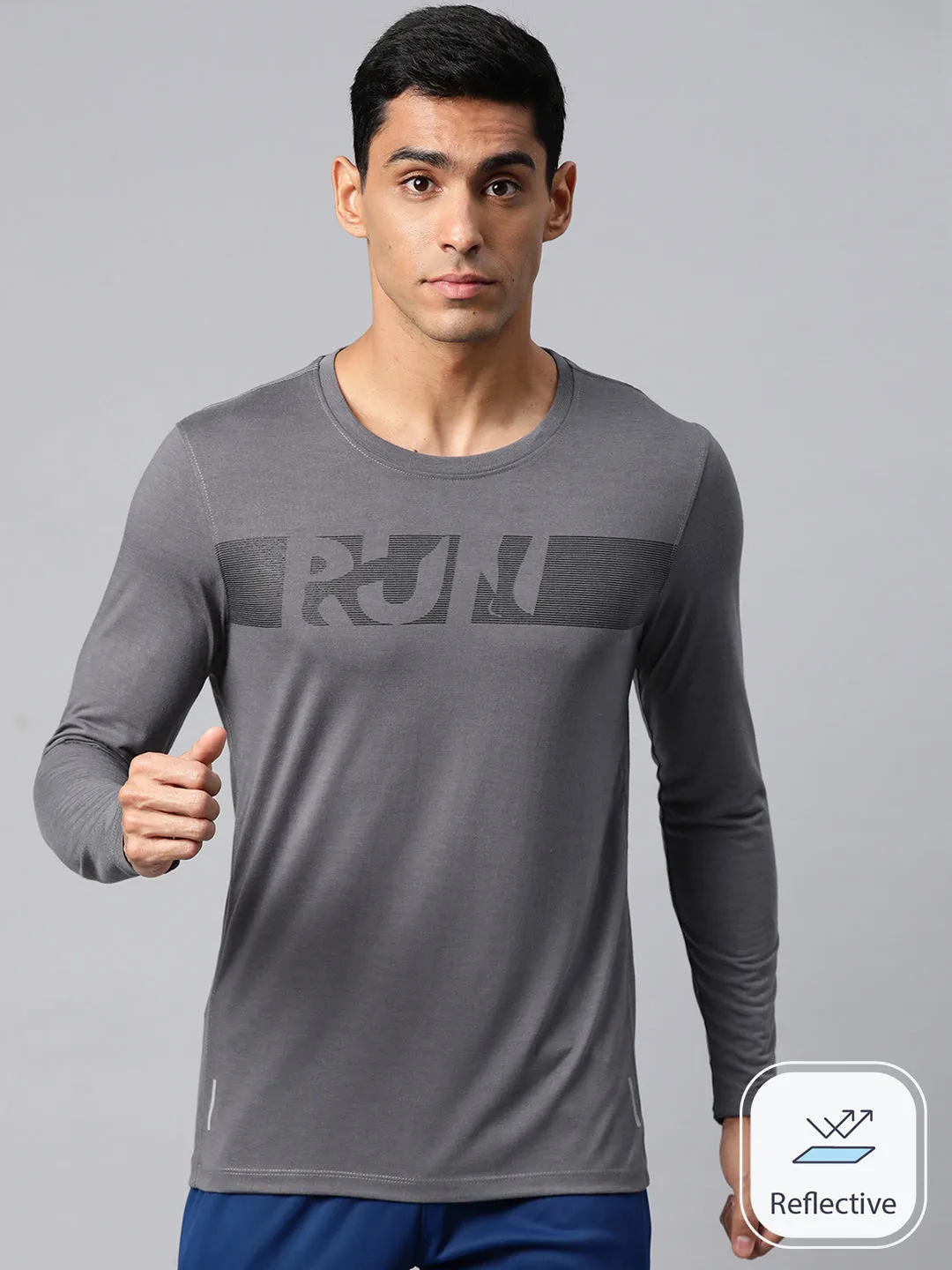 Alcis Men Typography Printed Full Sleeves Running T-shirt