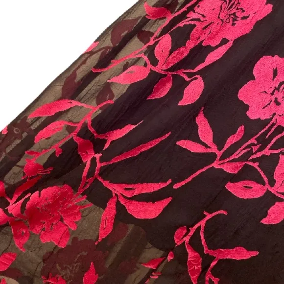 Alfani Floral Pattern Print Skirt Floral Burnout Art Blossom Size 8 Black &amp; Pink
