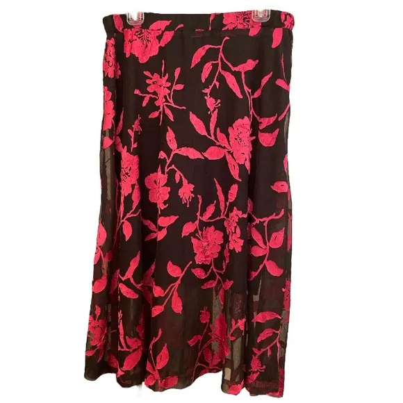 Alfani Floral Pattern Print Skirt Floral Burnout Art Blossom Size 8 Black &amp; Pink