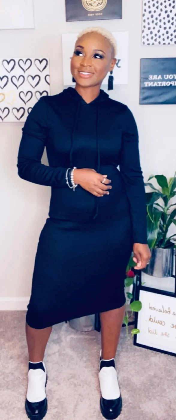 Around the Way Girl- Basic Hoodie Dress-Black