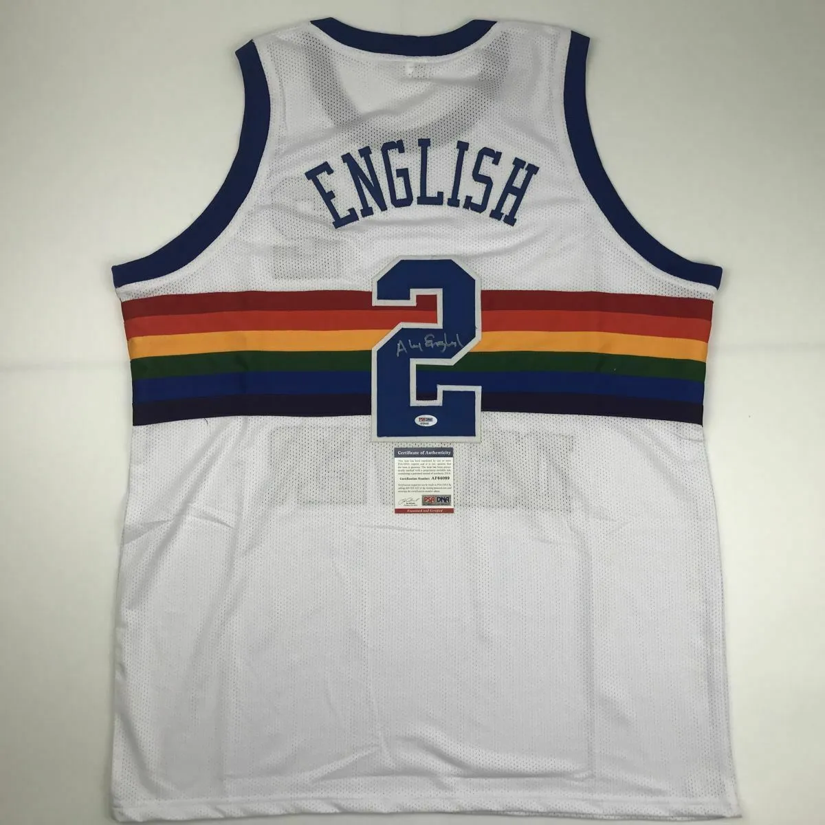 Autographed/Signed ALEX ENGLISH Denver White Basketball Jersey PSA/DNA COA Auto
