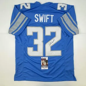 Autographed/Signed D'ANDRE SWIFT Detroit Blue Football Jersey JSA COA Auto