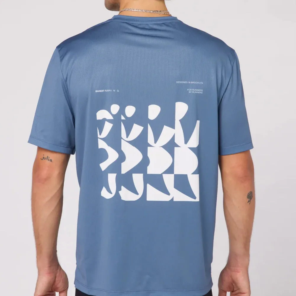 Bandit Running Runner Grid Drift Performance Tee - Steel Blue