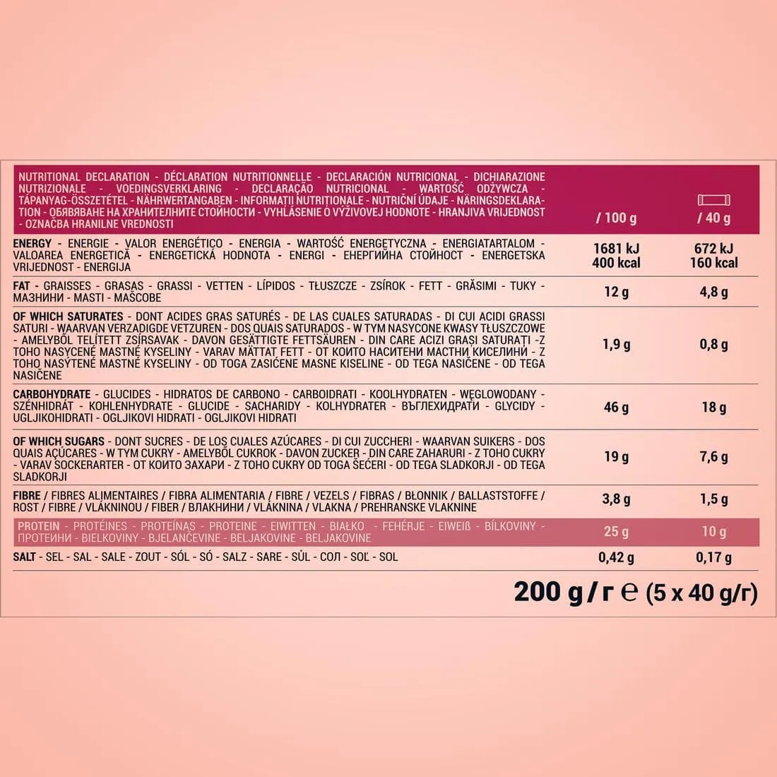 BARRE PROTEINÉE DE RÉCUPÉRATION SPORTIVE VEGAN FRUITS ROUGES 5X40G