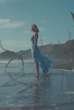 Blue Taylor Swift V Neck Dress Halter Prom Celebrity Dress 'Out of the Woods' Video