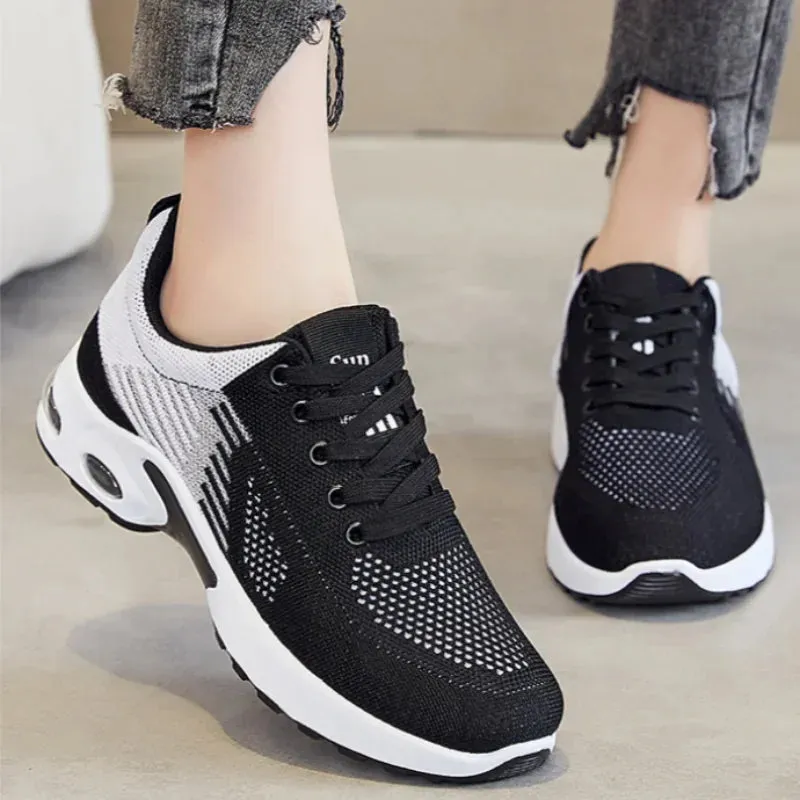 Breathable Sneakers - Summer Light Mesh Air Cushion Sports Shoes for Women, Outdoor Lace-Up Training Shoes, New Running Shoes for Ladies