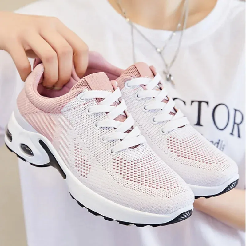 Breathable Sneakers - Summer Light Mesh Air Cushion Sports Shoes for Women, Outdoor Lace-Up Training Shoes, New Running Shoes for Ladies