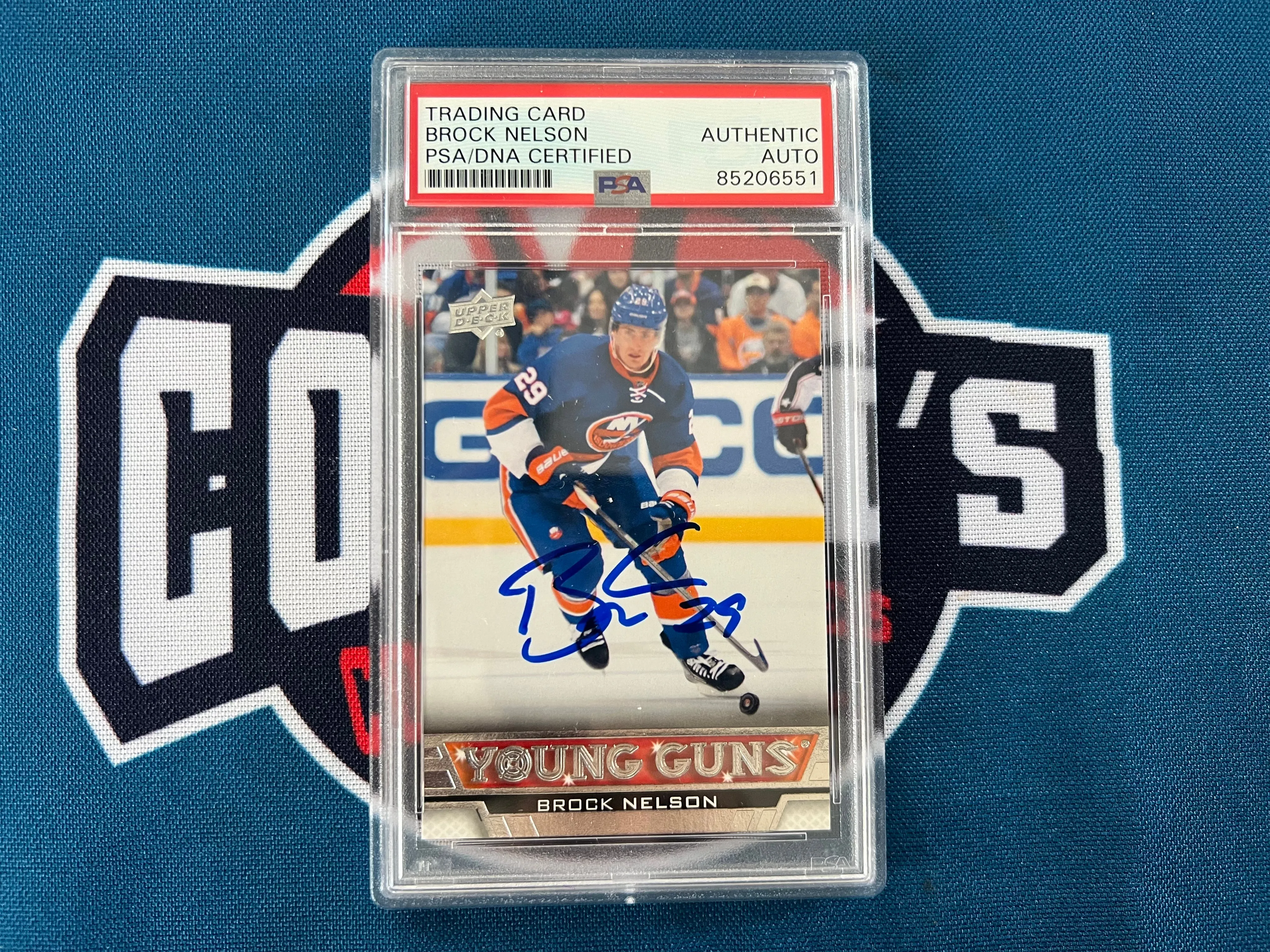 Brock Nelson Autographed 2013 UD Young Guns Rookie Card Slabbed #204 (PSA SLAB)