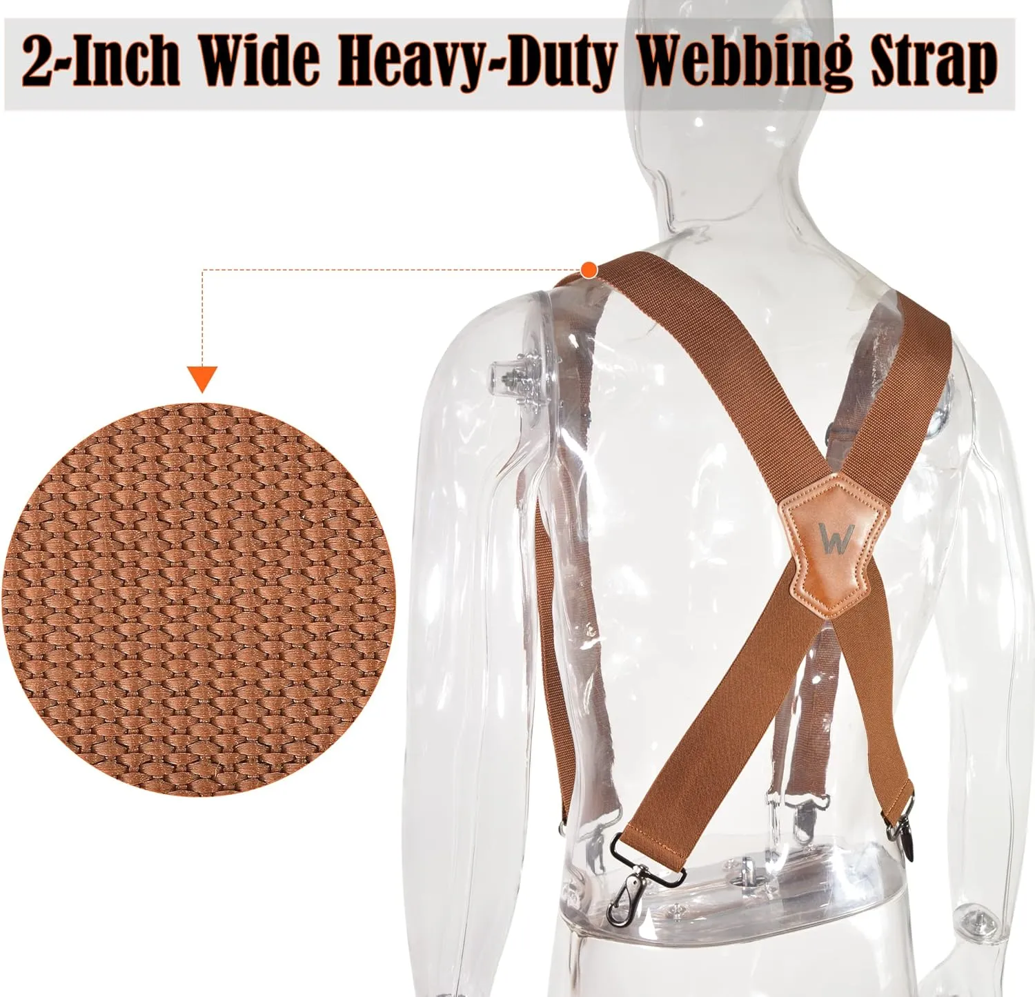 Brown 2 Inch Wide Suspenders Heavy Duty Work Swivel Suspenders for Men Belt Loop