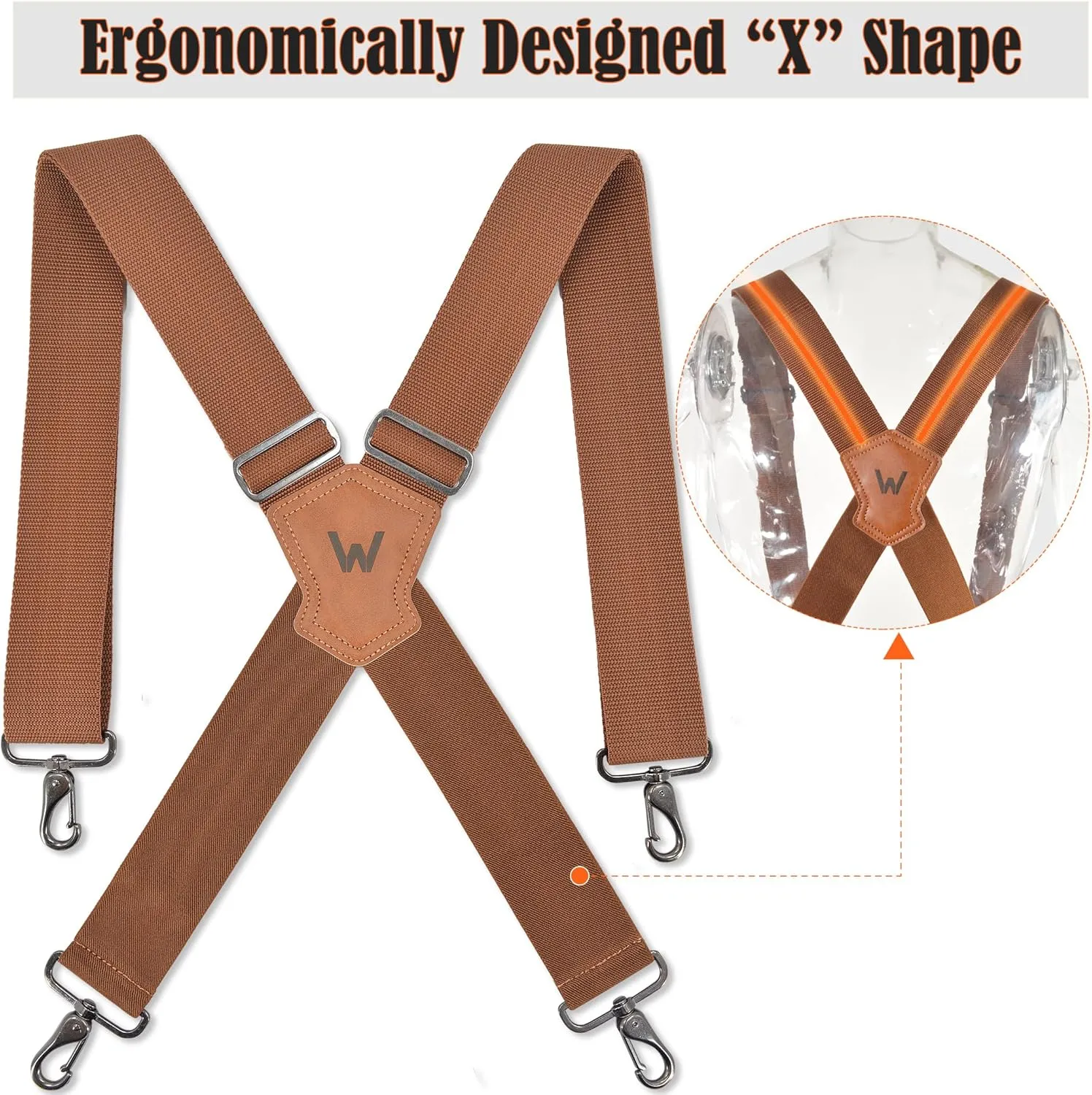 Brown 2 Inch Wide Suspenders Heavy Duty Work Swivel Suspenders for Men Belt Loop