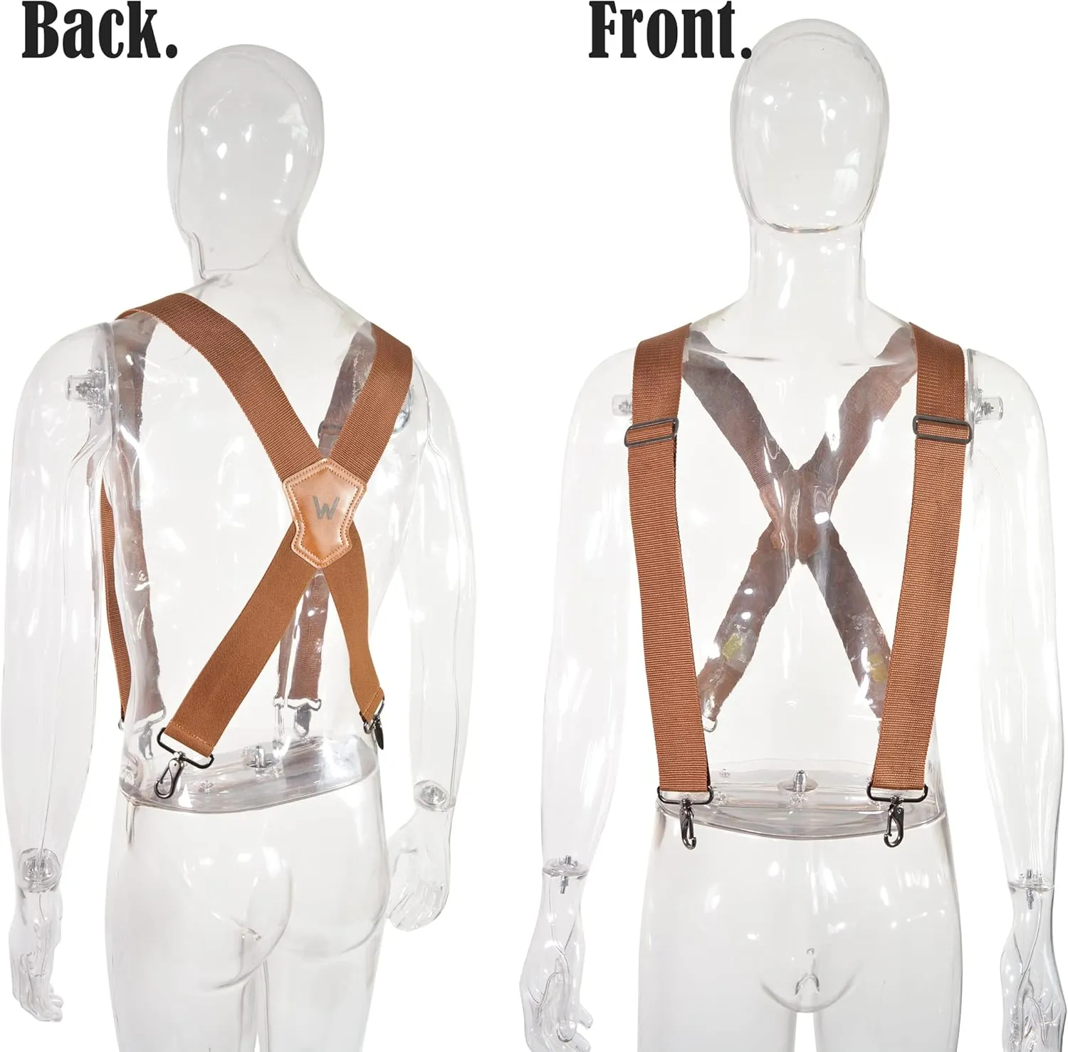 Brown 2 Inch Wide Suspenders Heavy Duty Work Swivel Suspenders for Men Belt Loop