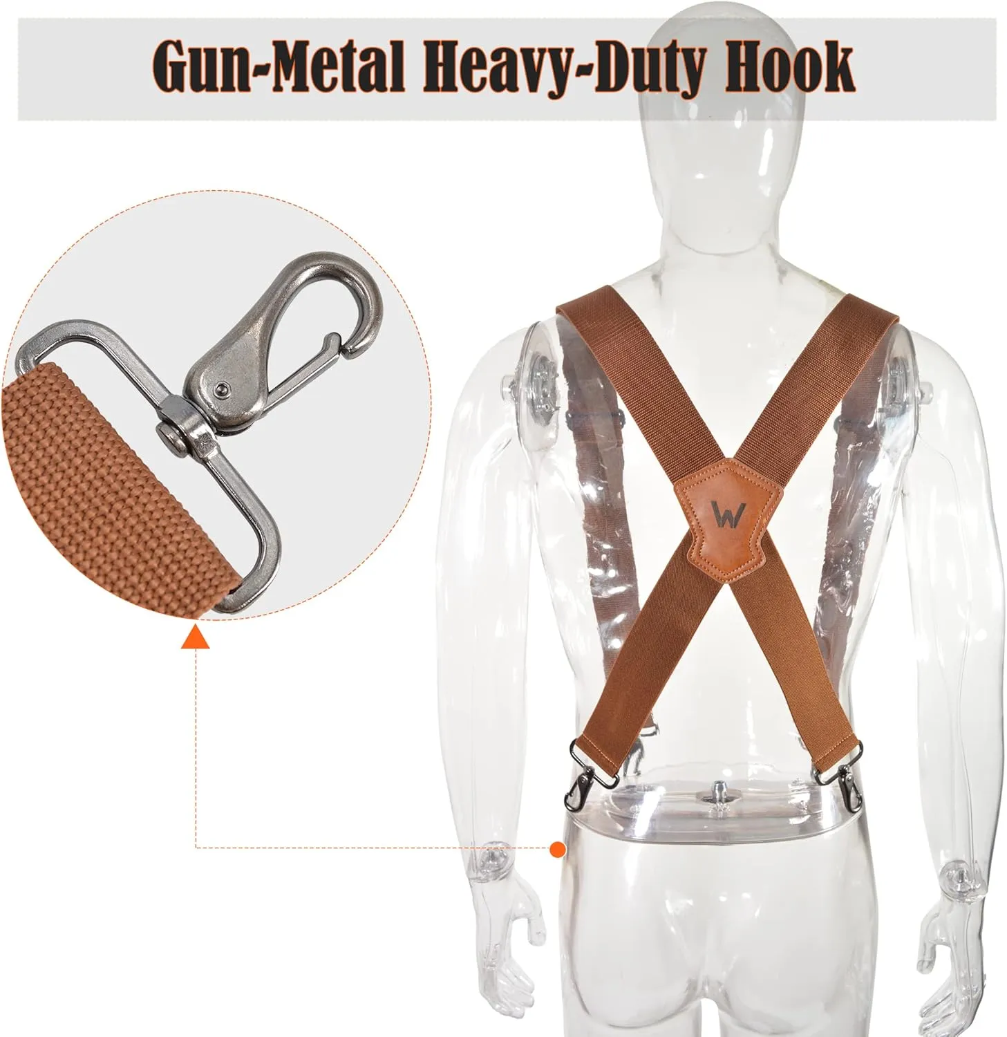 Brown 2 Inch Wide Suspenders Heavy Duty Work Swivel Suspenders for Men Belt Loop
