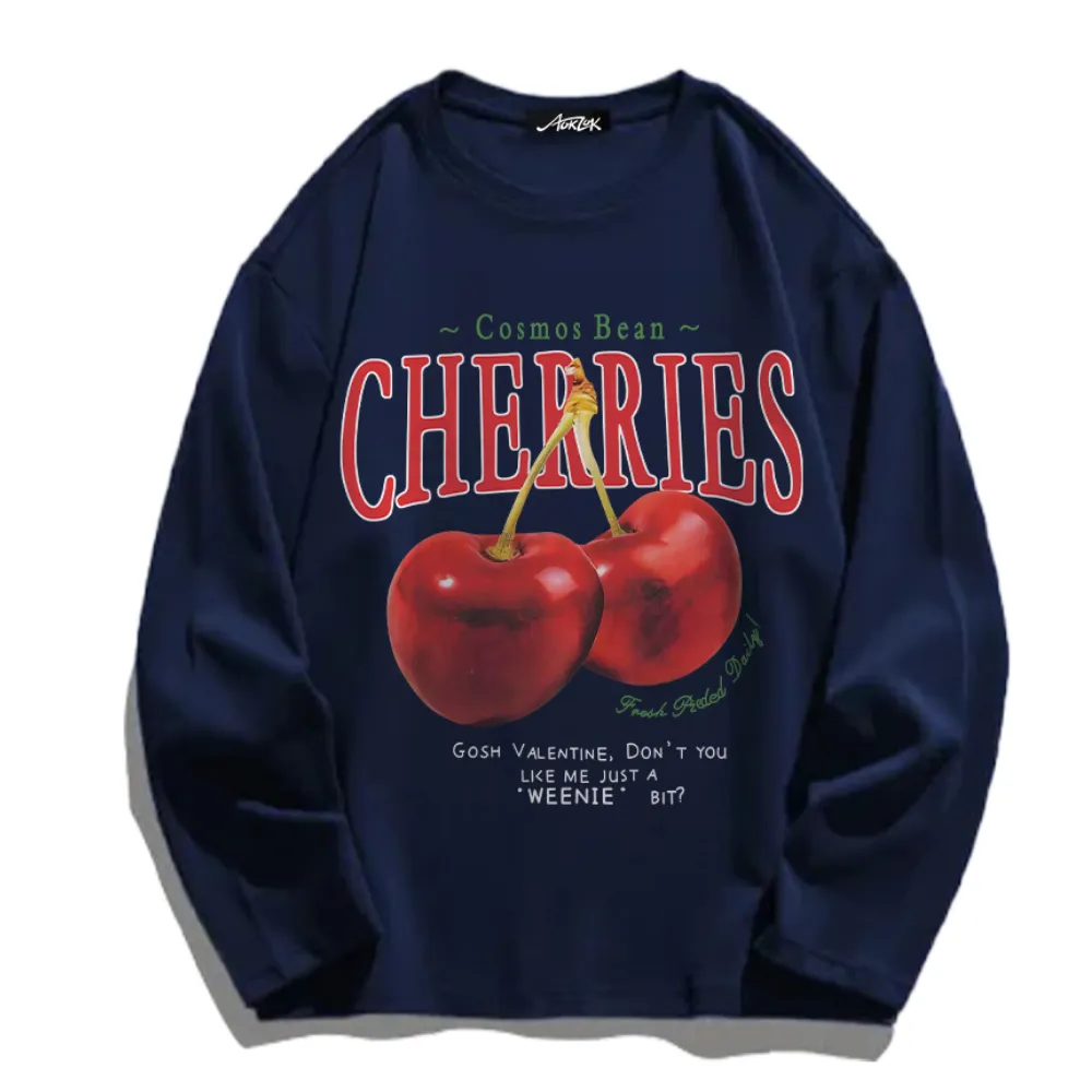 Casual Cherry Print Long Sleeve Shirt