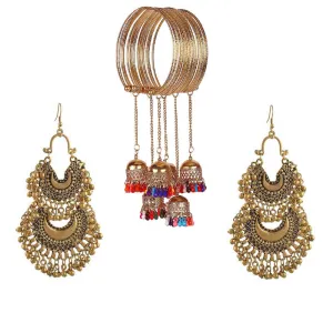 Combo of Golden Layered Jhumki and Bangle Bracelet