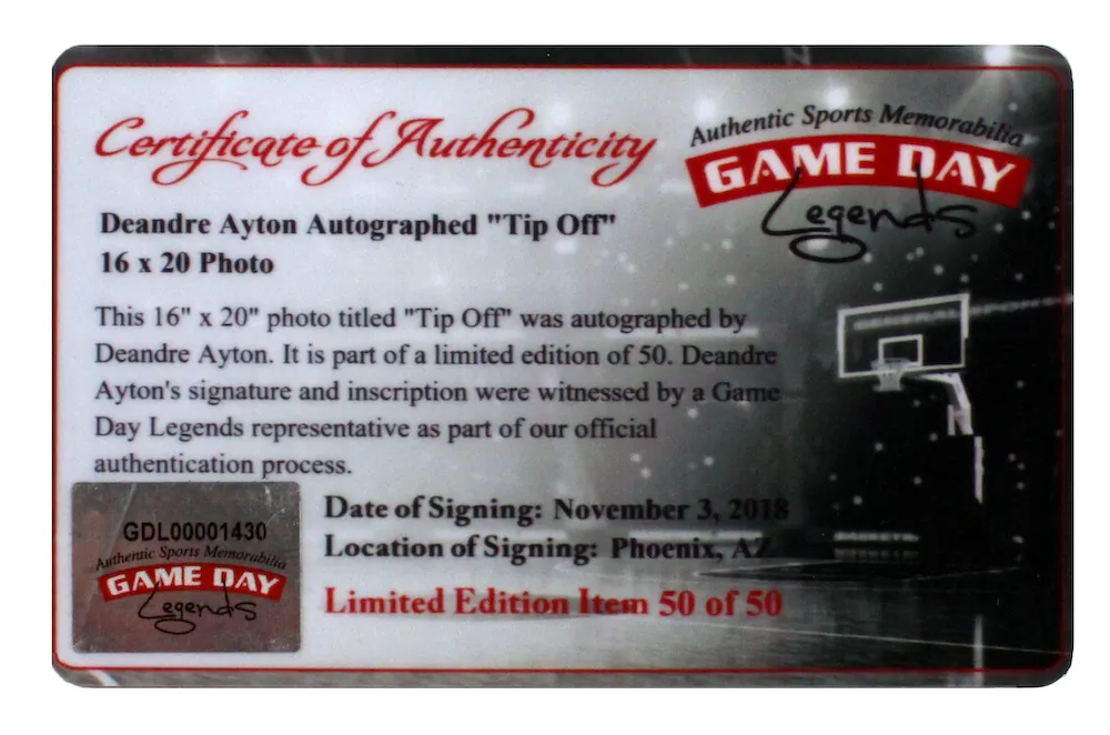 DEANDRE AYTON Autographed Phoenix Suns 16"x20" "Tip Off" Photograph GDL LE 50/50