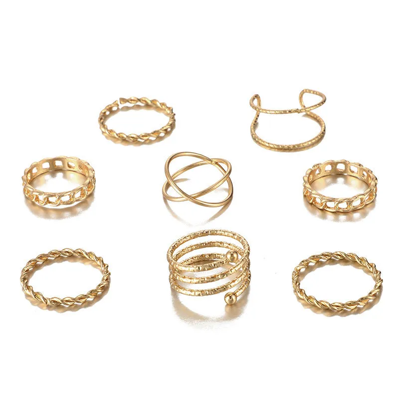 Eight Piece Exclusive Multi Designs Ring Set