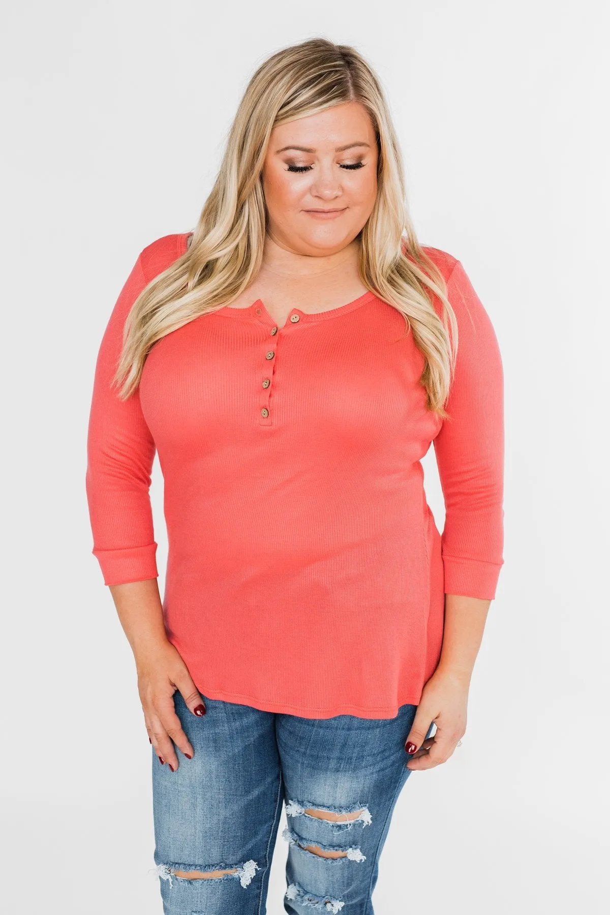 Everyday 3/4 Sleeve Henley - Coral