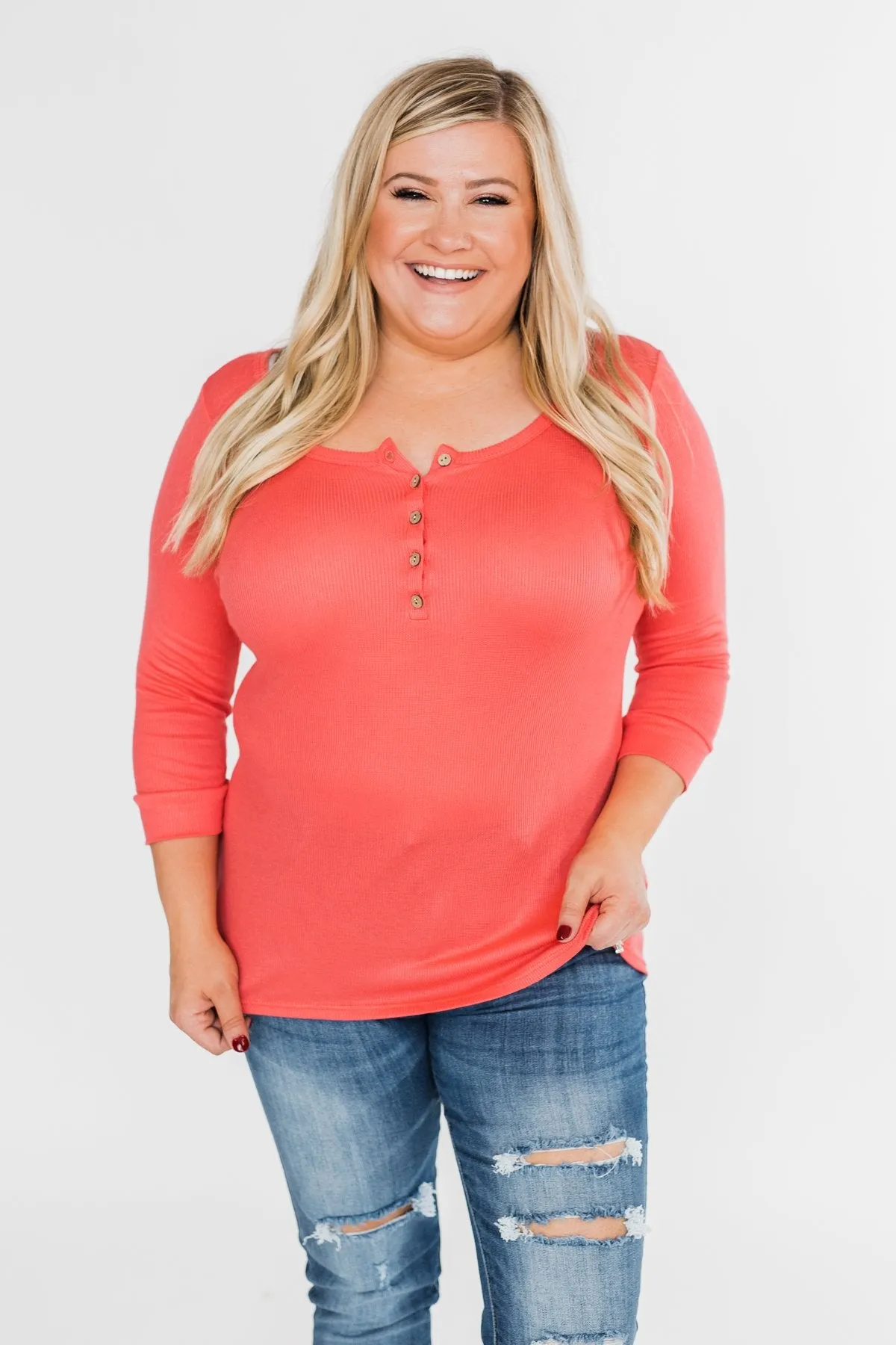 Everyday 3/4 Sleeve Henley - Coral
