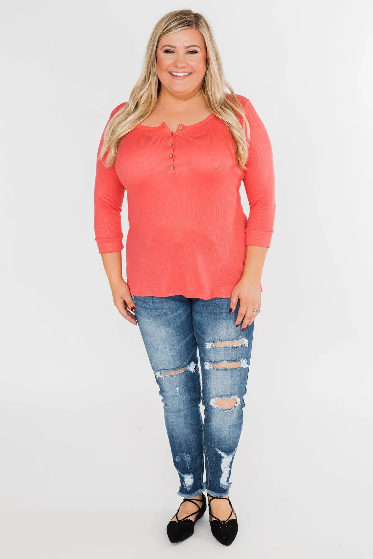 Everyday 3/4 Sleeve Henley - Coral