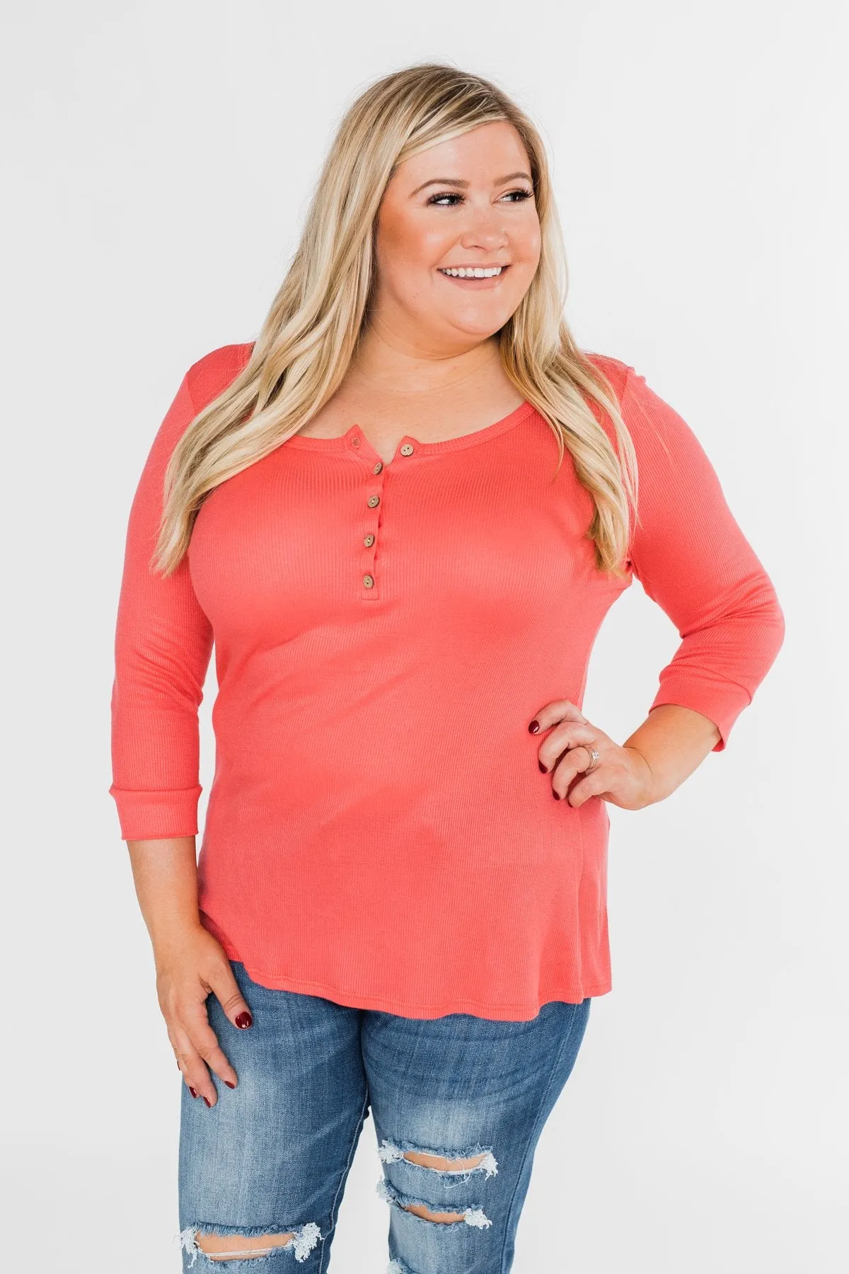 Everyday 3/4 Sleeve Henley - Coral